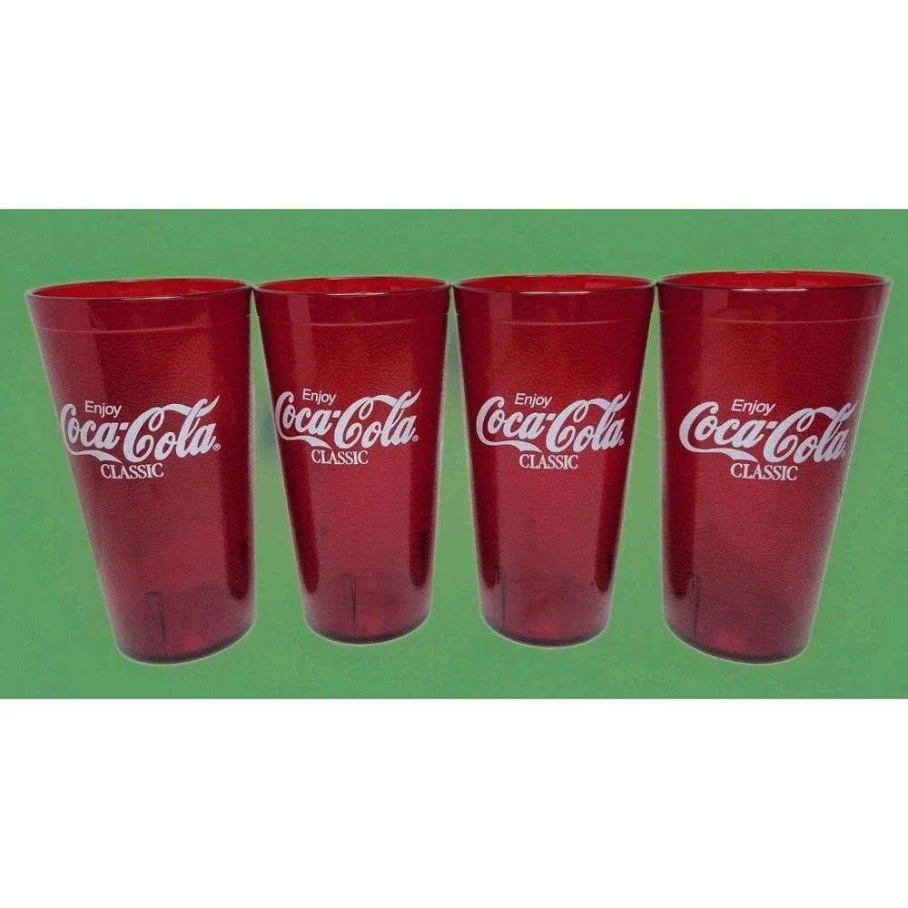 (4) Vintage Coca Cola 20 oz Red Plastic Model 5220 Restaurant Cups Carlisle NOS